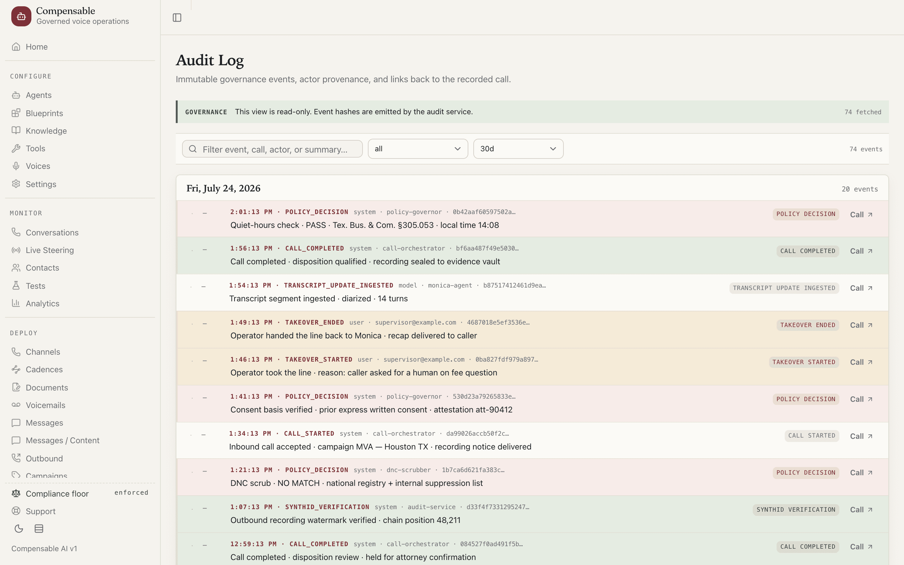 The Compensable audit log